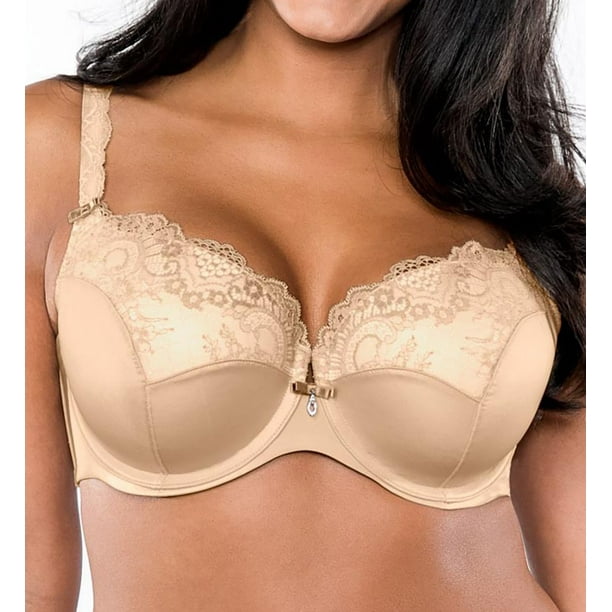 Women's Curvy Couture 1017 Tulip Lace Push Up Balconette Bra (Bombshell  Nude 38D)