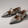 thumbnail image 2 of YDN Women Lovely Pointed Toe Mary Jane Flats Single Strap Buckle Low Heels Fancy Ballroom Dress Shoes Size 4 Silver, 2 of 4