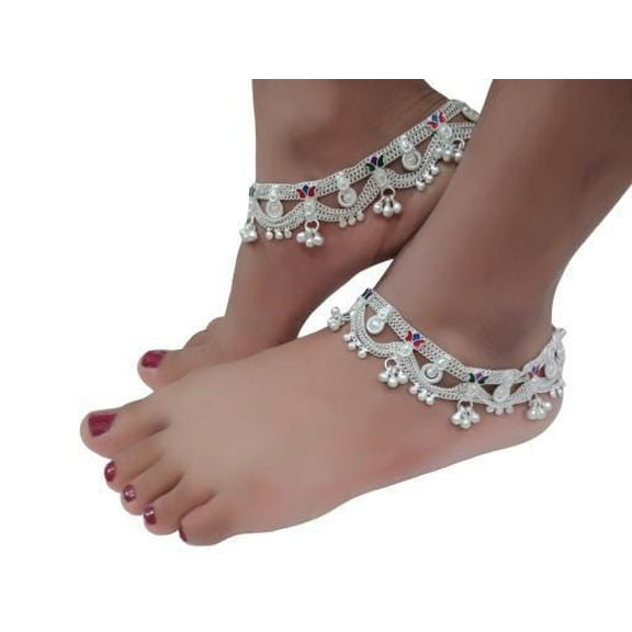 Traditional Silver-Plated Indian Payal Anklets for Women with Ghungroo Bells – Ethnic Bridal Jewelry