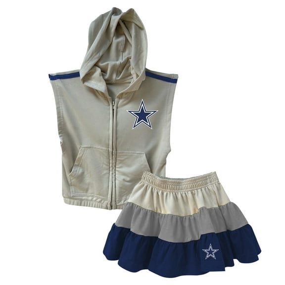 Girls Toddler Wes & Willy Silver/Navy Dallas Cowboys Sleeveless Full-Zip Hoodie & Three Tier Skirt Set