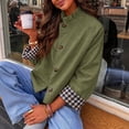 thumbnail image 6 of Womens Ruffle Stand Collar Short Trench Coat Single Breasted Cropped Jackets With Plaid Cuffs, XL, 6 of 6