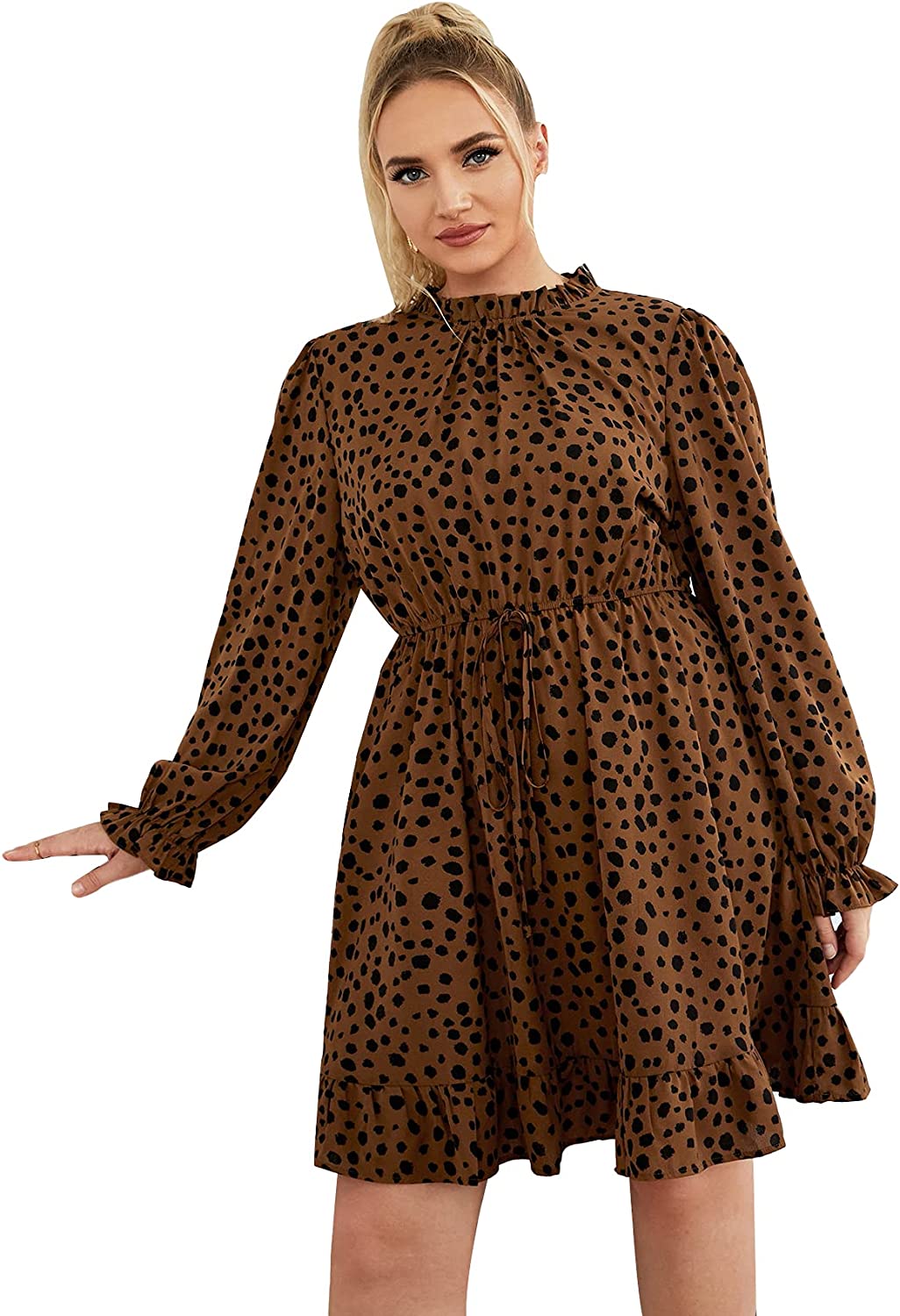 Polka Dot Long Sleeve Drawstring Waist 