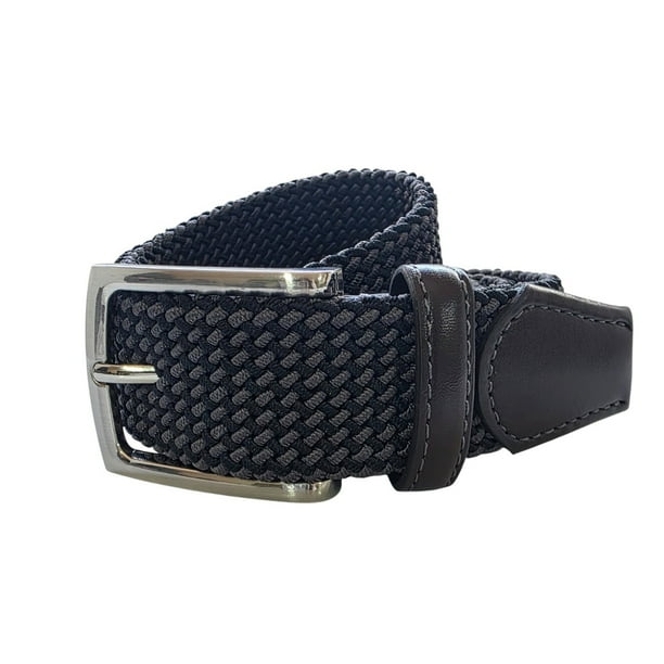 Ferrioni Cinturón Textil Trenzado Elástico Hombre Negro Gris Hebilla Metal 34mm