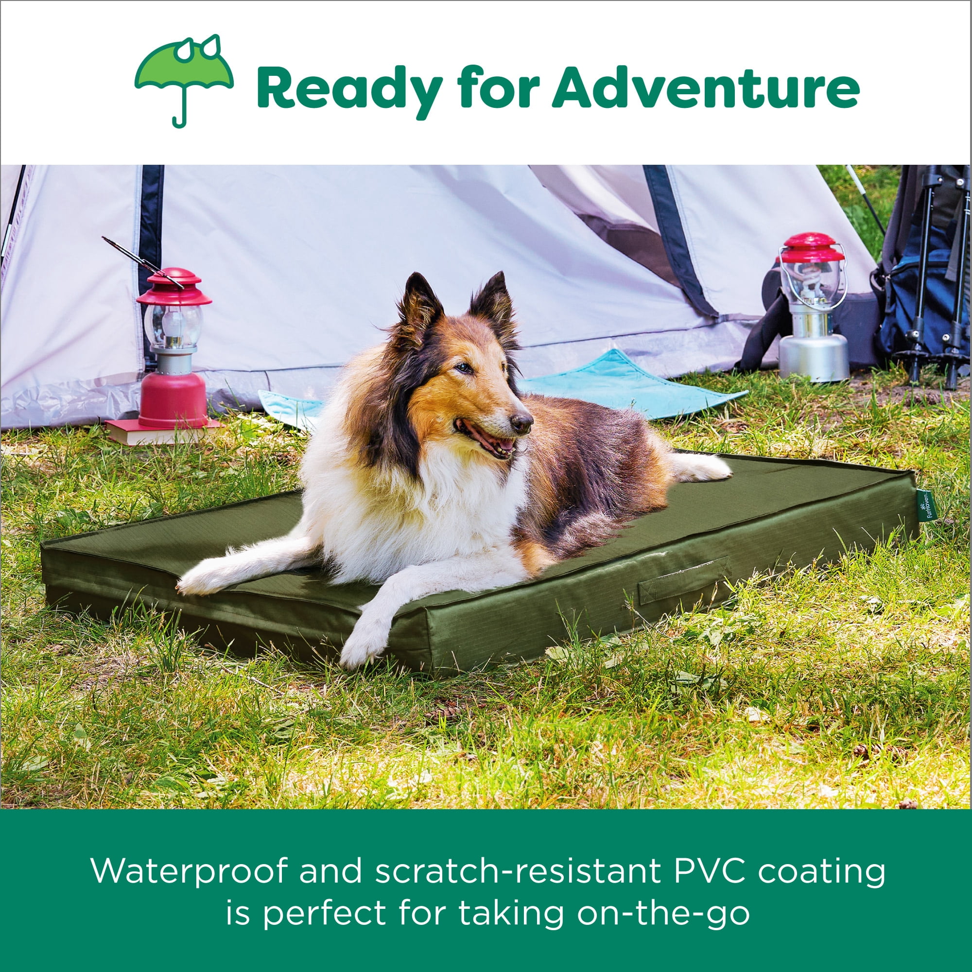 FurHaven Grid Indoor-Outdoor Cooling Memory Foam Deluxe Mattress for Dogs and Cats - Olivine, Large