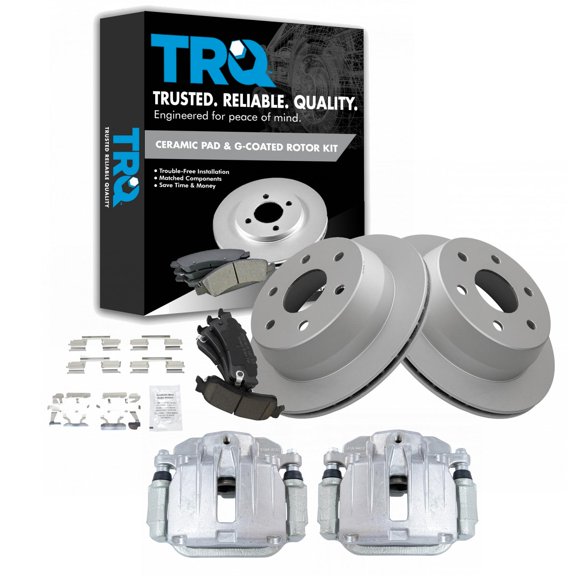 TRQ Rear Ceramic Pads G-Coated Rotors & Calipers Kit Fits Select GM Truck New