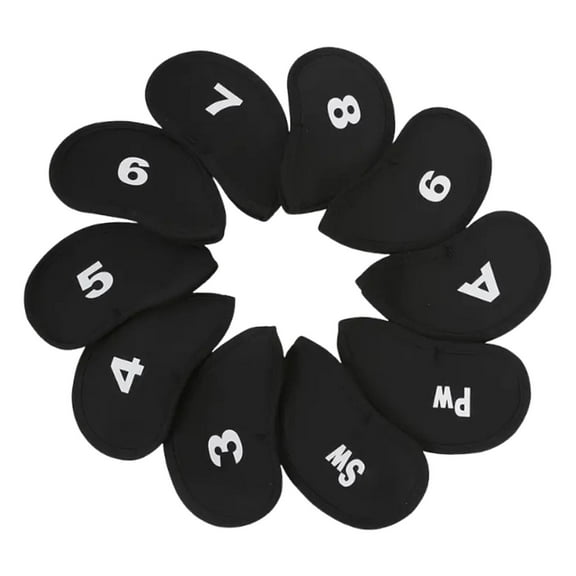 funtasica 10Pcs Golf Iron Headcovers Protectors Outdoor Sports Portable Dustproof Professional Golf Club Head Covers Sleeves Black