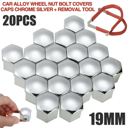 

20PCS 19MM CAR ALLOY WHEEL NUTS BOLTS COVERS CAPS CHROME SILVER REMOVAL TOOL