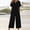 Black, variant on Linen Capri Set Women 2 Piece Outfits V Notch Short Sleeve Button Down Shirts Summer Flowy Crop Wide Leg Pants Sets, 2XL
