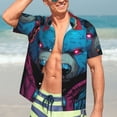 thumbnail image 3 of Fotbe Neon Cyberpunk Blue Bear Hawaiian Shirt for Men Unisex Summer Beach Casual Short Sleeve Cotton Linen Button Down Shirts-Large, 3 of 5