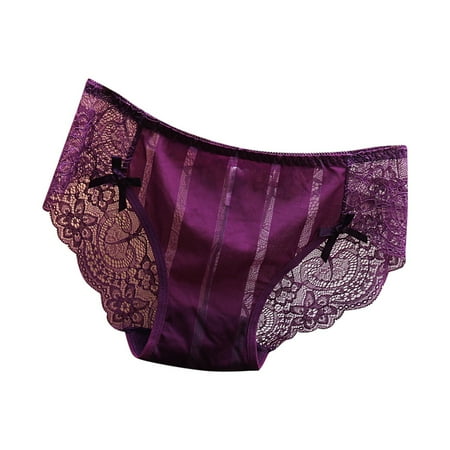JDEFEG Underwear for Women Soft Traceless Lace Panties for Women with Low Waist Sexy Pure Desire Sweet Refreshing Silk Smooth Cotton Crotch Triangle Pants Purple Size M