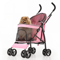 SAEWUD Pet Stroller for Small/Medium Pets, 4 Wheels Jogger with Sun Cover, Foldable Dog/Cat Carrier with Mesh Window, Storage Bag, Pink