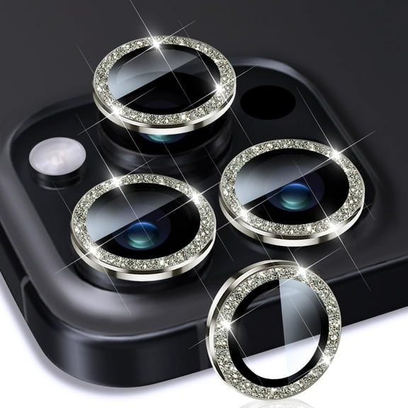 for iPhone 15 Pro/iPhone 15 Pro Max Camera Lens Protector, Tempered Glass Camera Cover Screen Protector Aluminum AlloyRing Protector Decoration Accessories, Glitter Titanium Gold