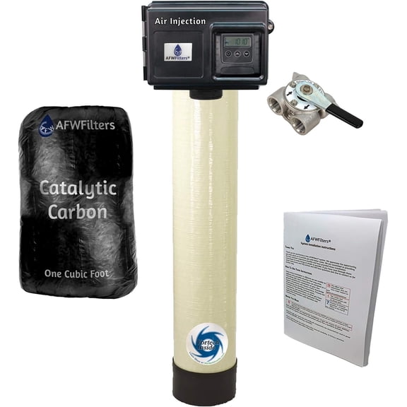 AFWFilters Air Injection Gold 10 Fleck 2510SXT and 3/4" Bypass - AIG10-25SXT - For Iron Hydrogen Sulfide Rotten Egg Odor