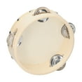 thumbnail image 3 of Pandereta de mano de 6 pulgadas con jingles de metal de una hilera de piel de oveja Panderetas de ma Abanopi Tambor de percusión, 3 of 7