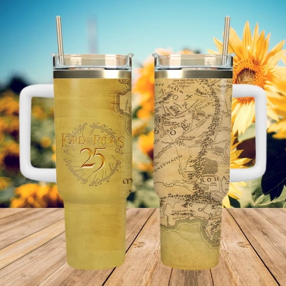 Star Mug Lord Of The Rings 25Th Anniversary Tumbler, Epic Fantasy Movie Tumbler, Fellowship Inspired Travel Cup, Fan Gift Stainless Steel - Tumbler With Handle, To-Go Coffee Mug