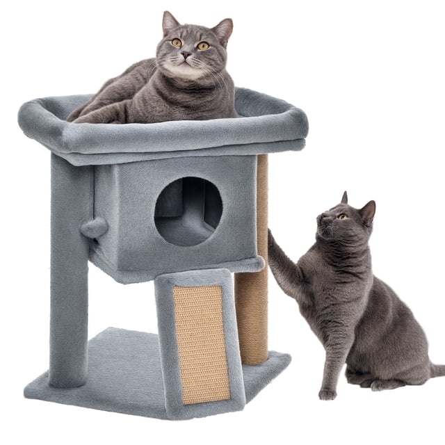 CoSoTower Cat Tree, Small Cat Tower with Perch, Scratching Post, Cat Condo, Toy Ball for Kitty, Indoor Use, Grey