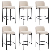 Guyou 26" Modern Counter Height Bar Stools Set of 6, Linen Upholstered Boucle Bar Stools, Armless Kitchen Island Chairs for Dining Room Bar Bistro, Beige