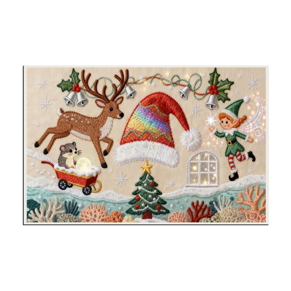 Embroidery Christmas Outdoor Rugs Christmas Decor Doormat, Cozy Holiday Welcome Mats, Outdoor Covered Area Carpet Mats, Santa & Sled Design, Farmhouse Entryway Doormat