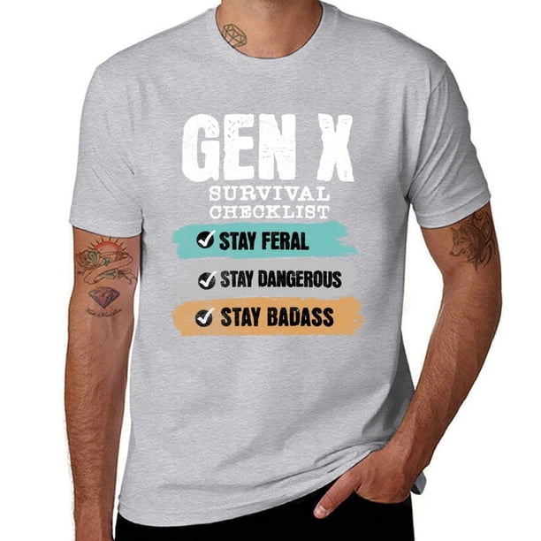 GEN X SURVIVAL CHECKLIST Camiseta ropa hippie gráficos camisetas ajustadas para hombres