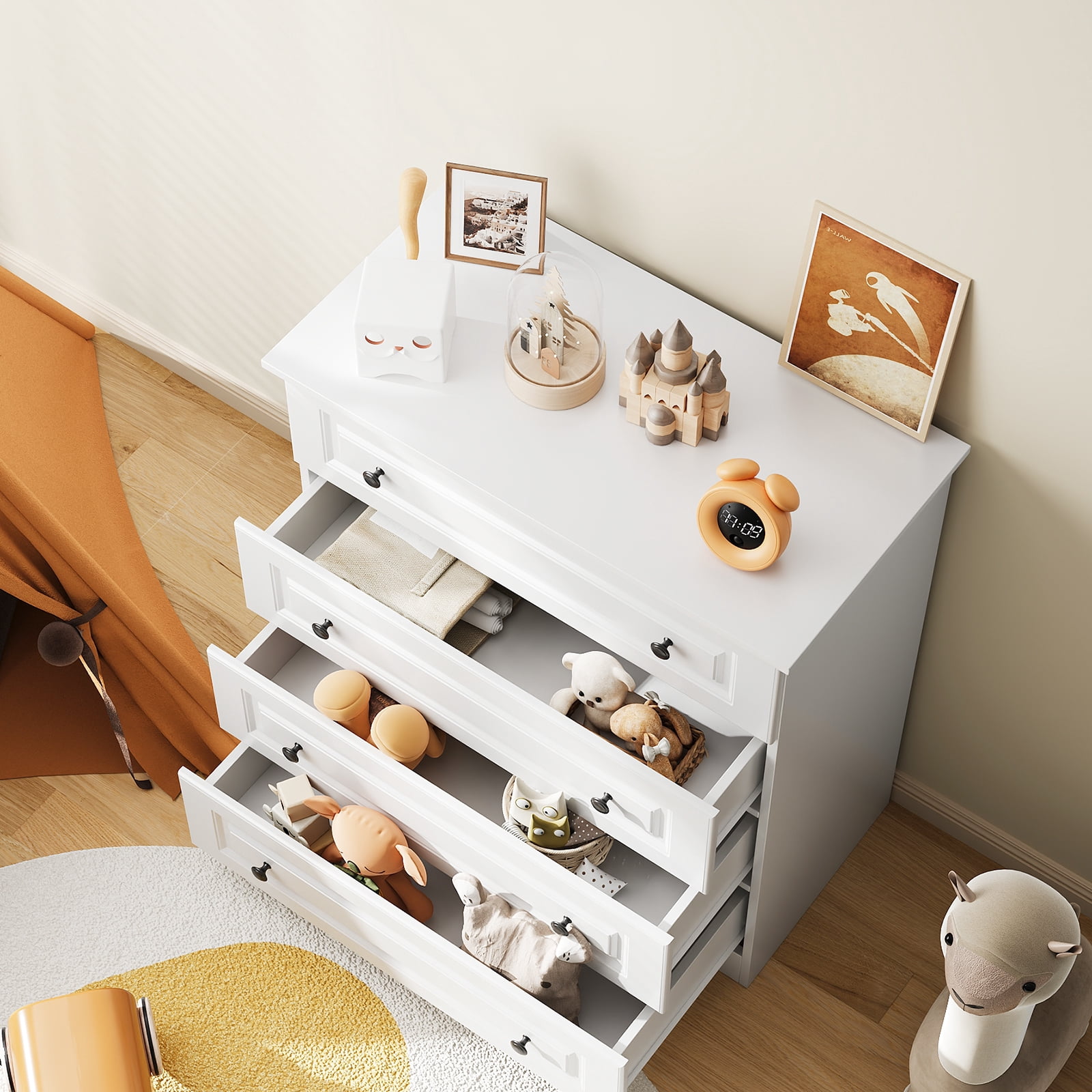 IDEALSOUL Dresser, White Dresser Tall dresser with Large Storage Space, 4 Drawer Dresser for Bedroom, Hallway, Entryway