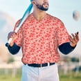 thumbnail image 5 of Zufioo Red Pretty Flowers Print Men's Baseball Short Sleeve, Moisture Wicking Button-Down Hip Hop Tee-Small, 5 of 7