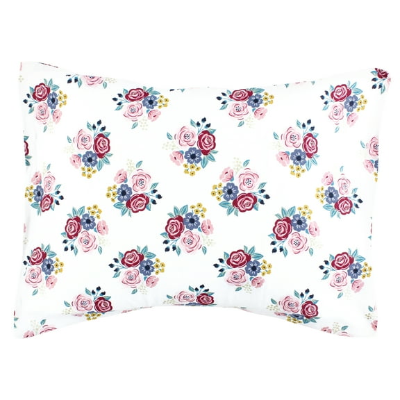 Hudson Baby Infant Girl Cotton Toddler Pillow Case, Blush Navy Floral, One Size