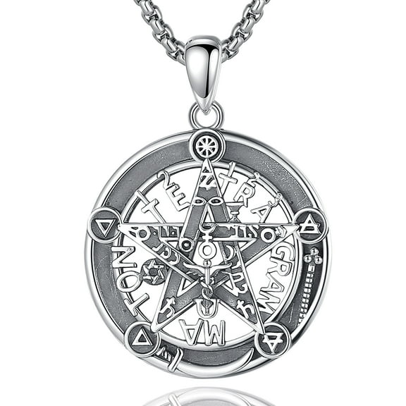 EUDORA Tetragrammaton Coin Necklace Amuleto de Proteccion 925 Sterling Silver Pentagram Necklace for Women Men, Pentacle Jewelry Witchy Gifts AlchemyTalisman, 24" Box Chain