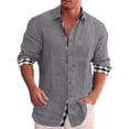 thumbnail image 2 of QURATI Mens Casual Button Down Shirts Long Sleeve Casual Beach T-Shirts Lightweight Fashion Tops Vacation Beach Summer Wedding Shirt X Grey 2XL, 2 of 5