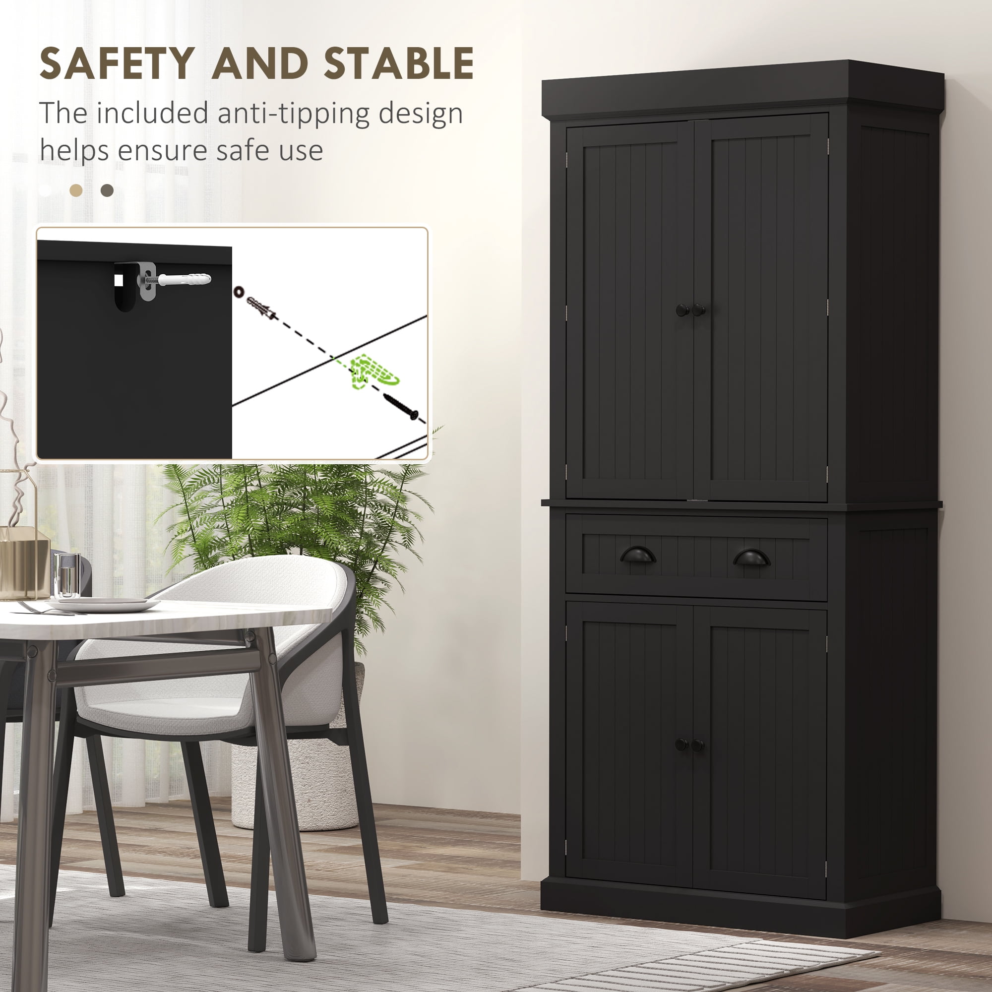 HOMCOM 71" LED Kitchen Pantry Cabinet, Tall Storage Cabinet with 6 Door Shelves, a Drawer and 4 Adjustable Shelves, Black