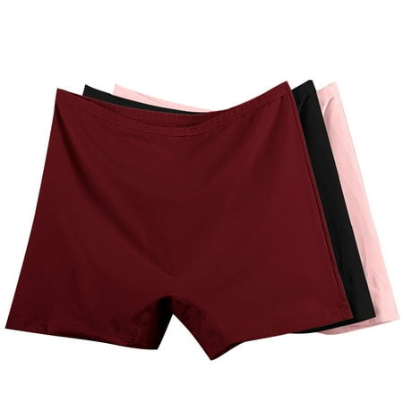 Kmdttou Cotton Underwear for Women s 3PC Plus Size XL-6XL Solid Color High Waist Leak Proof Cotton Short Underwear Shorts (Available in Plus Size)