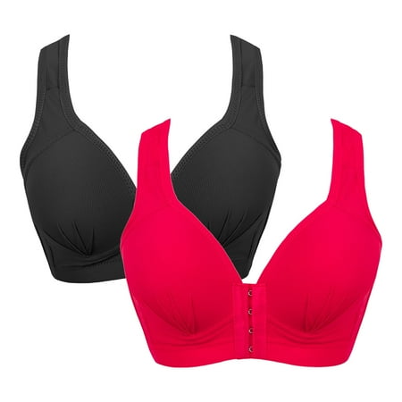 

QWERTYU Front Closure Bras for Women Plus Size Seamless Padded Everyday Bra Red Black 105