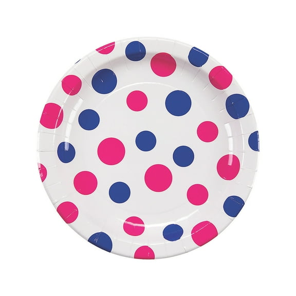 Pink Blue Polka Dot Dinner Plate - Party Supplies - 8 Pieces