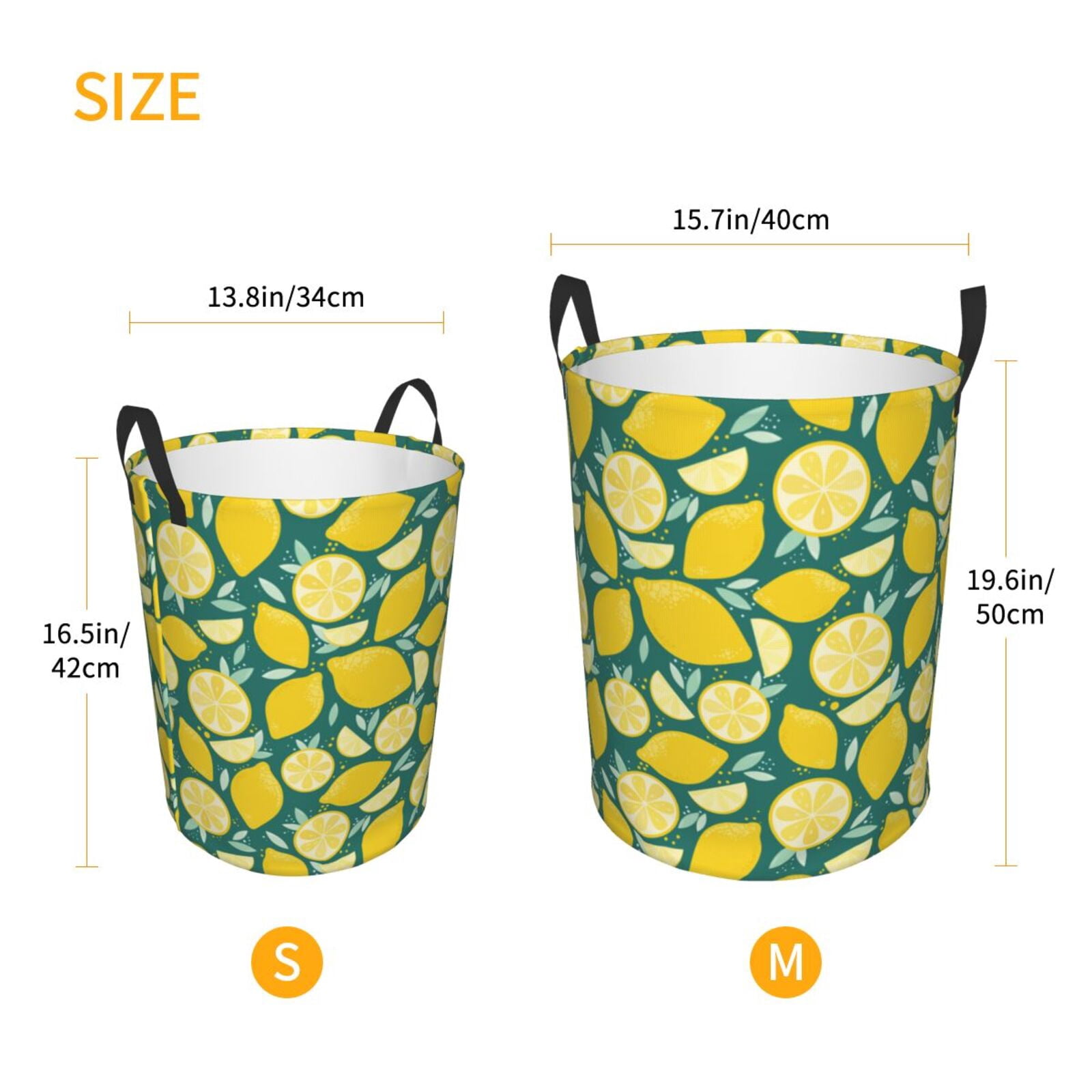 Large Laundry Basket with Handles - cartoon Lemon leaves print Kids Baby Dirty Clothes Laundry Hamper for Bedroom Aesthetic