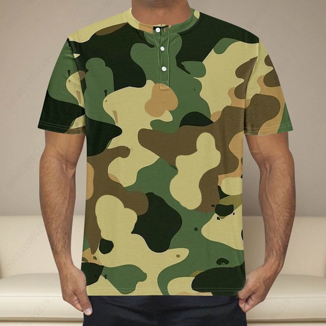 Qiopertar Clearance under $5 Men's Summer Printed Button Up Short Sleeved Round Neck Top On Clearance Early Access Deals