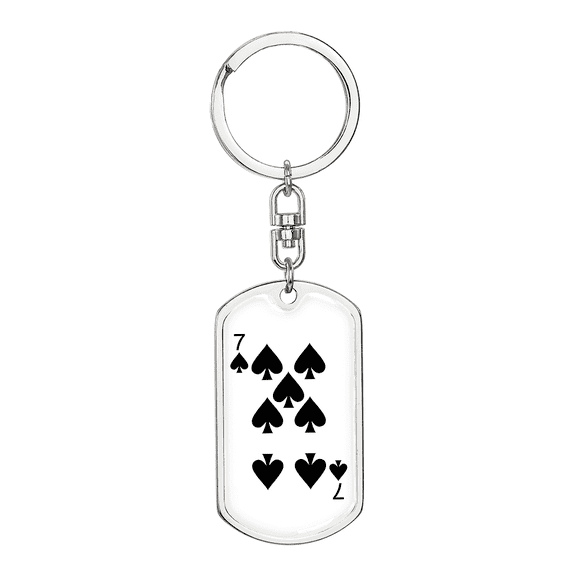 7 of Spades Gambler Stainless Steel or 18k Gold Premium Swivel Dog Tag Keychain