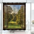 thumbnail image 2 of Scenery Shower Curtain Tree Forest Wild Scene Summer Nature Scenery Through Vintage Wooden Window View Shower Curtain Bathroom Home Decor with 12 Hooks 72x72 inches (B), 2 of 5
