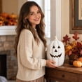 thumbnail image 6 of Halloween Home Decorations Pumpkin Jack O Lantern, Handmade White Resin Pumpkin with Flameless Candle Light, Rustic Fall Decor for Tabletop Front Door Porch Room, 6 of 6