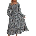 thumbnail image 1 of Robes d'Automne pour Femmes 2024 Robes Florales d'Automne Robes à Manches Longues Col Carré Taille Élastique Robe Maxi à Étages, 1 of 6