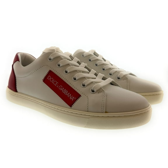 Dolce & Gabbana White Leather Logo Patch Low-Top Sneakers Red Detail-EU37 for womens