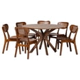 thumbnail image 2 of Baxton Studio Giuliana Mid-Century Modern Walnut Brown Finished Wood and Woven Rattan 7-Piece Dining Set, 2 of 10