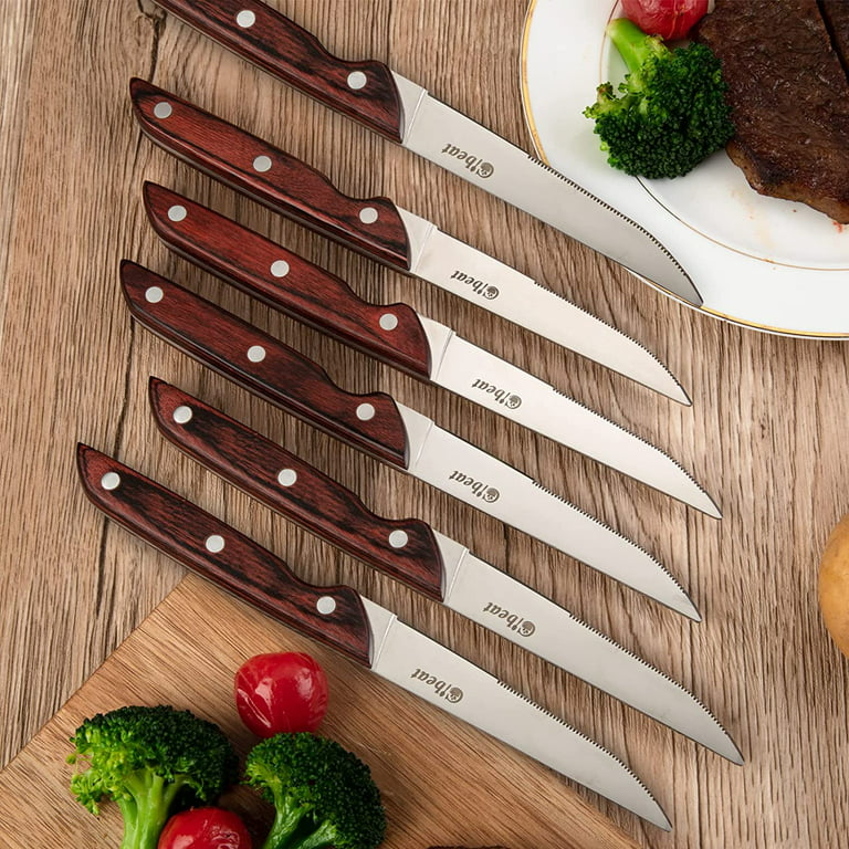 Set of 6 Professional Steak Knives Serrated Edge Blade