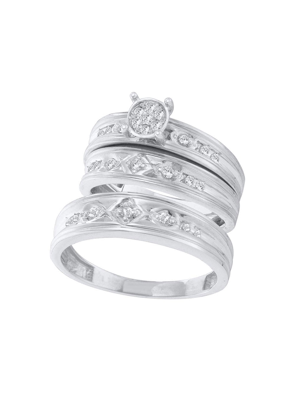 I2-I3 clarity; J-K color FB Jewels 10k White Gold Womens Round Diamond Cluster Bridal Wedding Engagement Ring band Set 1/4 Cttw 