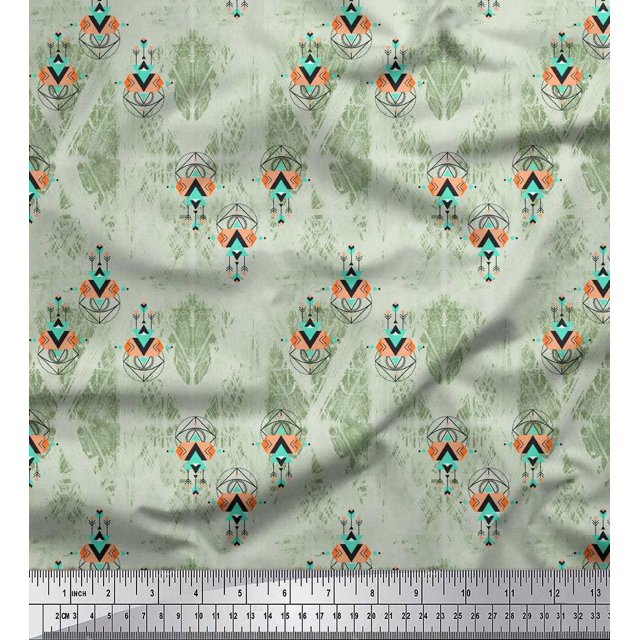 Soimoi Green Poly Georgette Fabric Tribal African Print Fabric by Yard 52 Inch Wide