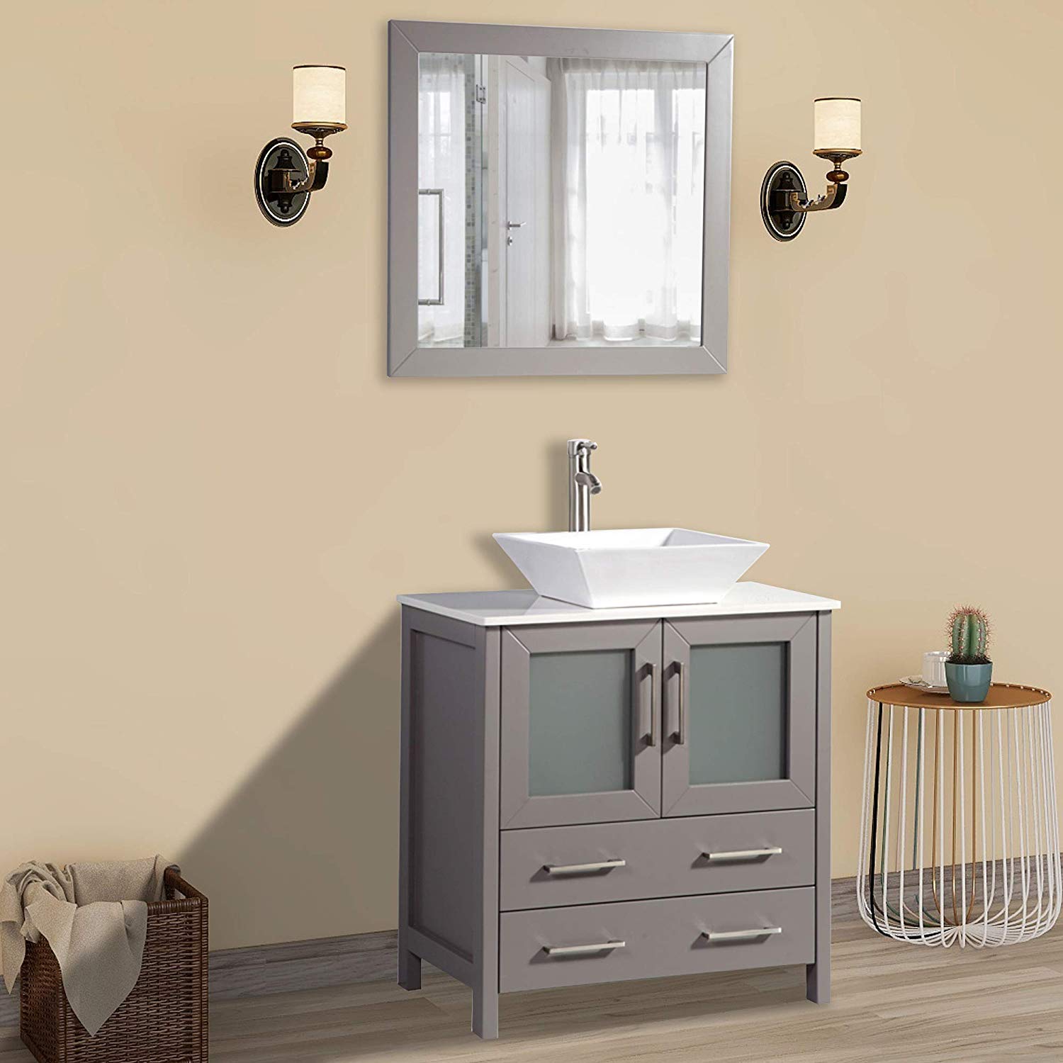 Vanity Art 30" Single Sink Bathroom Vanity 2 Drawers, 1 Shelf