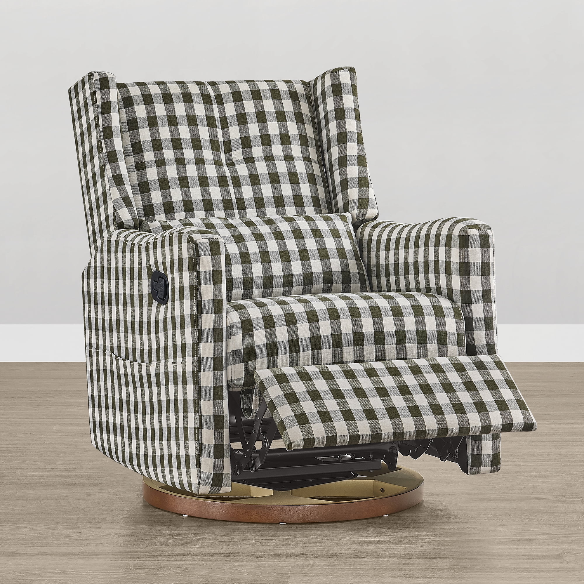 Spruce & Spring Swivel Glider Recliner Chair for Living Room & Nursery, Chenille Fabric, Black & Cream Plaid