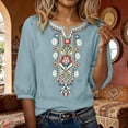 thumbnail image 2 of Holzkary Women's Summer Linen Shirts V Neck Blouses Work Tees Mexican Shirts Retro Embroidered Boho Tops Summer Gauze Shirts Breathable Office Work Tops Boho Shirts Peasant Tops Soft Floral Top, 2 of 9
