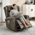 thumbnail image 2 of Trustyue Genuine Leather Swivel Rocking Recliner Chair for Adults, 360° Swivel Glider Rocker with Heat & Vibrating Massage, Lounge Chair for Living Room, Bedroom, Nursery (Gray), 2 of 10