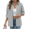thumbnail image 2 of DAFPZW Womens Striped Button Down Shirt Casual Long Sleeve Blouse Classic Office Work Tops, 2 of 9