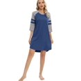 thumbnail image 6 of EFINNY Women's 3/4 Sleeve Nightgowns Contrast Color Nightdress Round Neck Nightshirt Comfy Cotton Sleepshirt S-3XL, 6 of 8