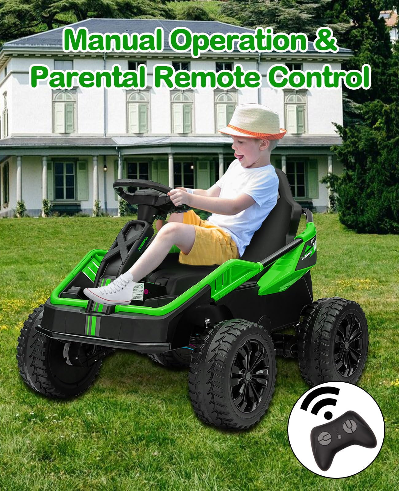Towallmark 24V Kids Electric Car with Parent Control, 6MPH 200W 4x4 Ride On Car, 4 Shock Absorbers, Wide Adjustable Seat, Music, Wear-Resistant Wheels, 4 Wheeler ATV for Boys Girls Ages 3+